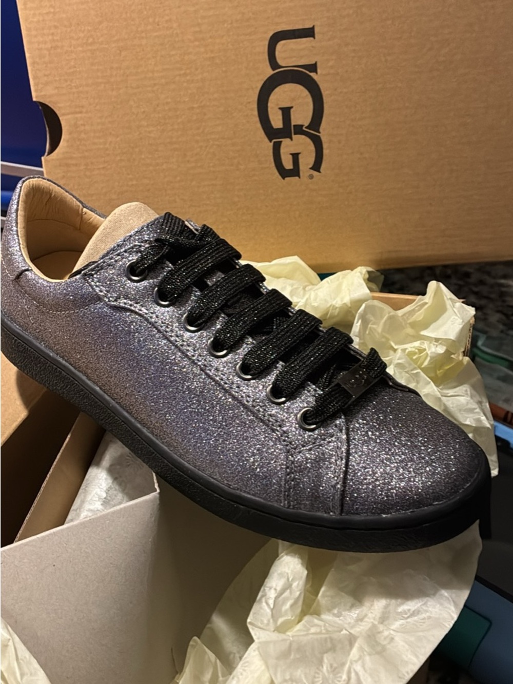 UGG Sparkle Low-Top Sneaker in Charcoal with Black Accents